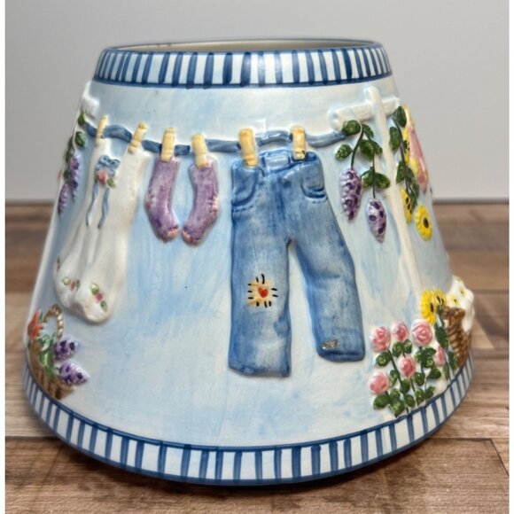 Yankee Candle Ceramic Tapered Jar Topper With Clothesline & Floral Design - Picture 1 of 5